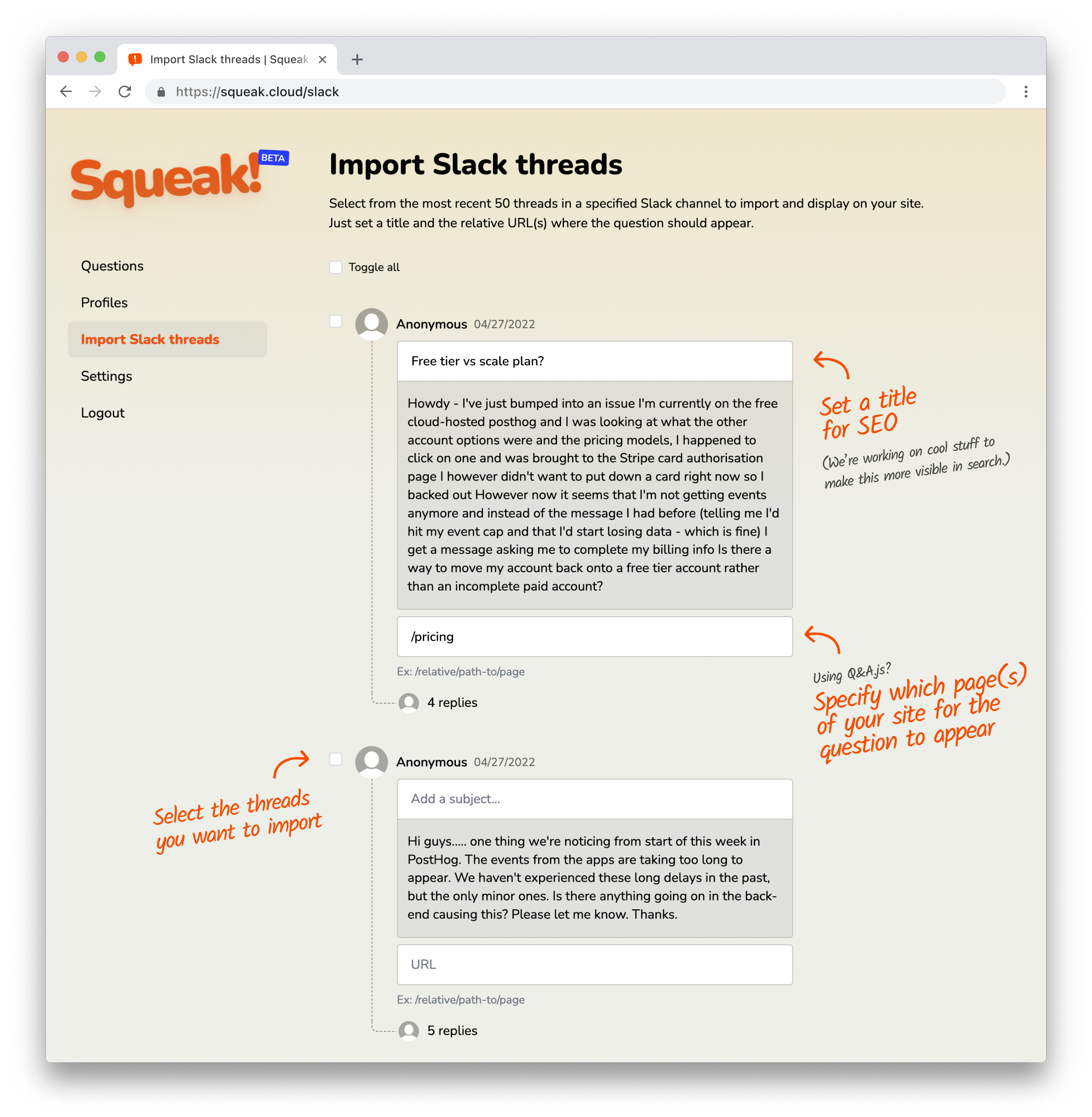 Import Slack Threads by Squeak!